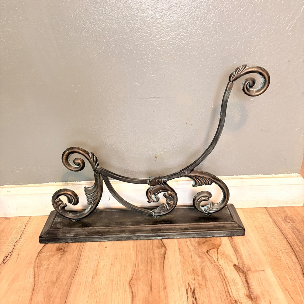 Ornate Verdigris Light Metal Scrollwork Plant Hanger Decorative Bracket 19.5"